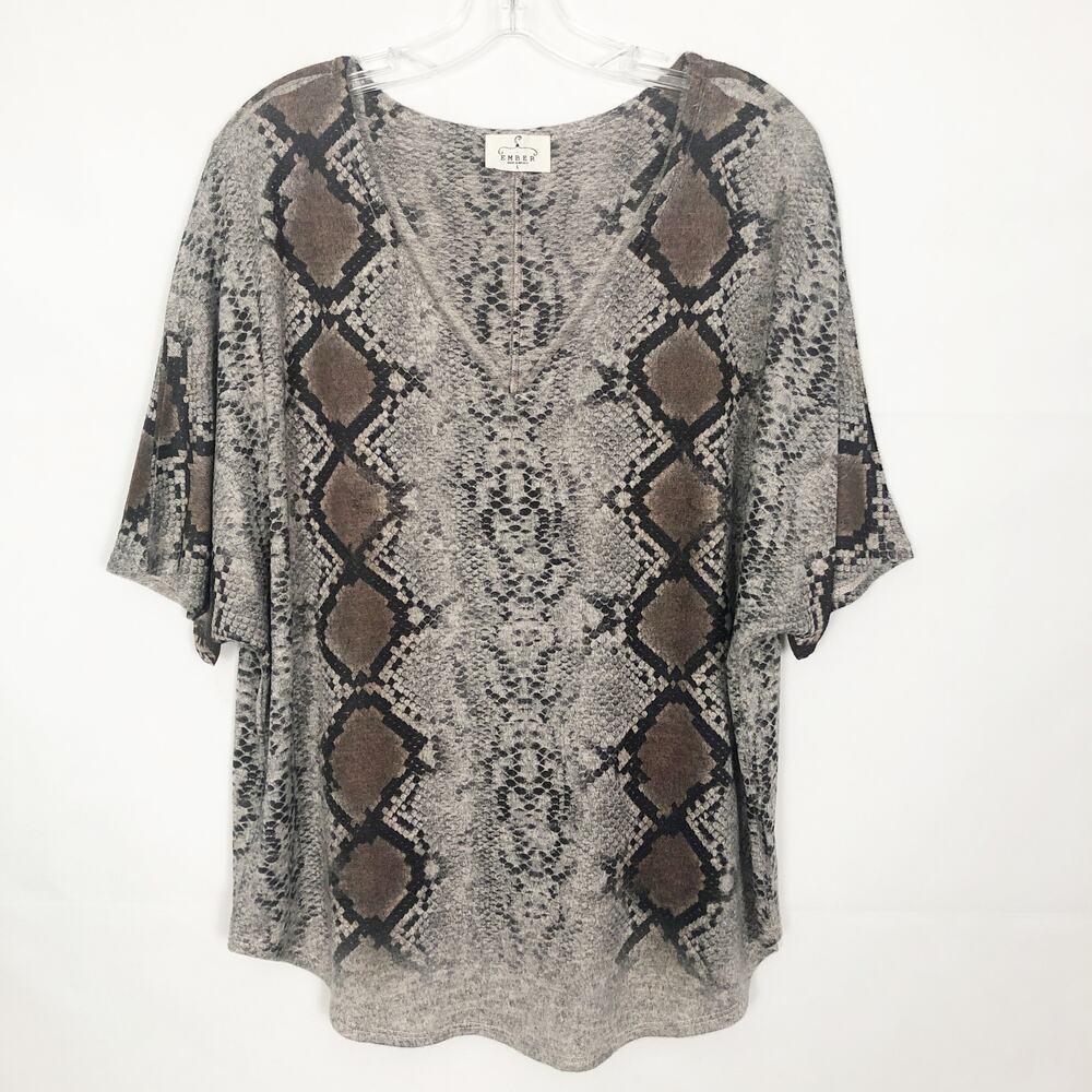 Ember Snake Print V-Neck Dolman Sleeve Top Size L